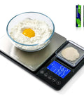 Dual Platform Kitchen Scale With Ultra High Precision For Grams And Ounces Large 15000 G Platform And Small 500 G Tray with ingredients