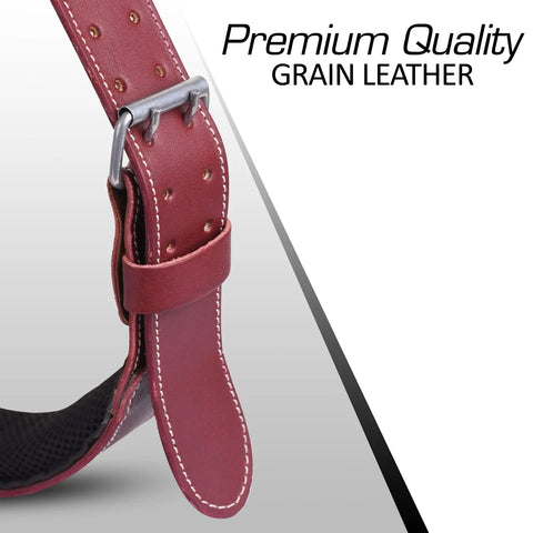 Close-up of buckle on Heavy Duty Leather Work Belt With Padded Mesh Comfort And Adjustable Fit Two Point Five Inch Wide Tool Belt
