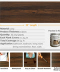 Image showing the dark brown peel and stick floor tiles 6x36 inch waterproof vinyl planks self adhesive wood look flooring details.