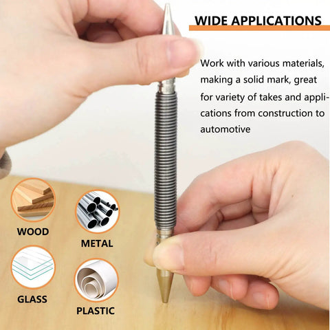Hands using Dual Head Hammerless Nail Setter 2-In-1 Nail Set For 1/32 Inch And 1/16 Inch Nails, Spring-Loaded, 3500 PSI Strike, No Hammer Required