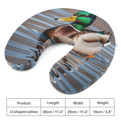 Mallard Duck Travel Neck Pillow Ergonomic U Shape Memory Foam Pillow with soft polyester cover, hidden zipper, 30x29x10 cm