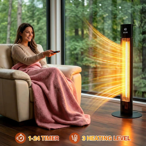 Grab And Go 1500W Infrared Patio Heater For Outdoor And Indoor Use Portable Black Electric Heater in living space