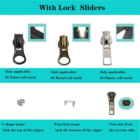 Universal Size 5 Zipper Slider Replacement Kit With 12 Sliders In Black Bronze Silver For Metal Plastic And Nylon Coil Zippers