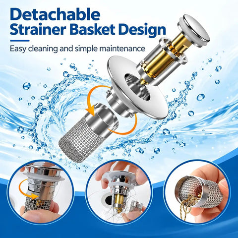 Detachable strainer basket design of Removable Stainless Steel Hair Catcher Basket For Bathroom Sink Tub And Shower With Pop Up Drain Stopper.