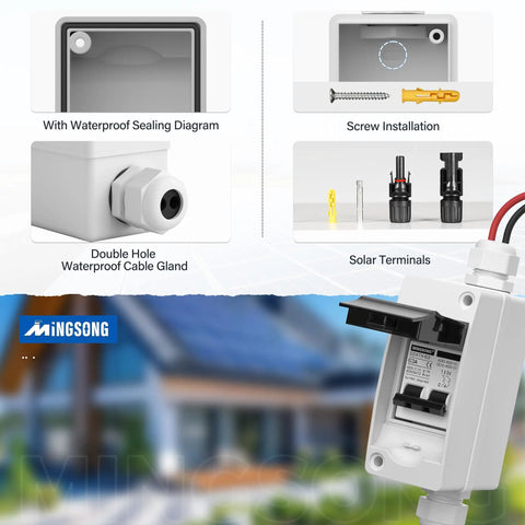 63 Amp Solar Panel Disconnect Switch For DC 12 To 400V And AC 90 To 400V Two Pole Outdoor Rugged IP65 Waterproof Box