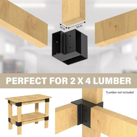Heavy Duty 3 Way Right Angle Corner Bracket Set For 1.5x3.5 Inch Wood, 8 Pack With Screws installed on wood beams.