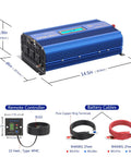 Rugged 1500 Watt Pure Sine Wave Inverter Effortlessly Converts 12V DC To 120V AC With dimensions 14.5in x 8in x 3.9in for road trips.