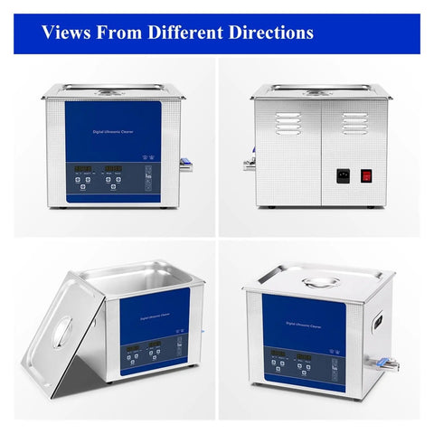 10L Digital Ultrasonic Cleaner For Heavy Duty Parts Deep Clean with digital display and stainless steel design.