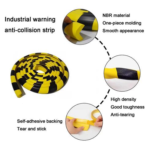 Tough As Nails Heavy Duty Wall Edge Corner Guards With Self Adhesive Foam Padding, 5m Yellow and Black anti-collision strip