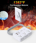 Snag This Game Changing Surge Protector Power Strip With Ten Foot Braided Extension Cord And Six Wide Spaced AC Outlets Plus Dual USB Ports For Plugging All Your Gear Up At The Dorm Or Apartment, featuring fire-retardant material.