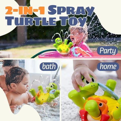 Rechargeable Turtle Bath Toy Sprinkler for Toddlers with Belly Sprayer and Five Rings in bathtub and pool settings