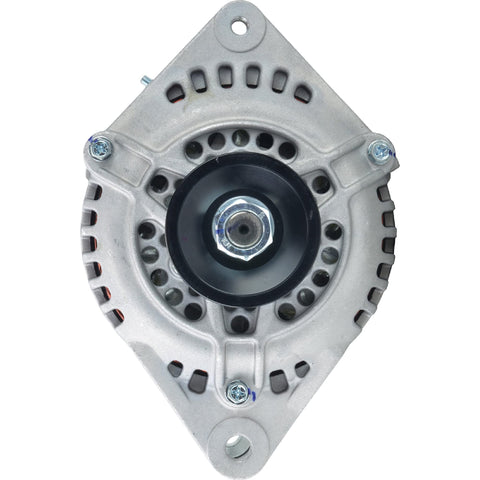 Front view of Go-To Upgrade 12V 70A Alternator Replacement For 1986-1988 Mazda RX-7 1.3L, CW Rotation, V1 Pulley, IR Regulator, IF Fan.