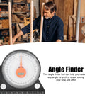 Slick Magnetic Angle Finder Tool With Clear Scale And Heavy Duty Plastic Build For Carpentry Woodworking And Metalworking Tasks That Bring In Hella Precise Readings Zero Hassle Guaranteed, measuring angles in a workshop setting.
