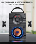 Massive Portable Bluetooth Speaker with Subwoofer and Light Show, 11W output, black, showing control panel and LED lights