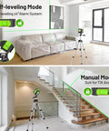 Dope Self Leveling Green Cross Line Laser Level With Tripod, 100Ft Range, Perfect For Picture Hanging, Tile, Decor And DIY Construction, Indoor Use, Battery Powered AA And Picture Hanging Strips Included, green line laser on tripod in living room