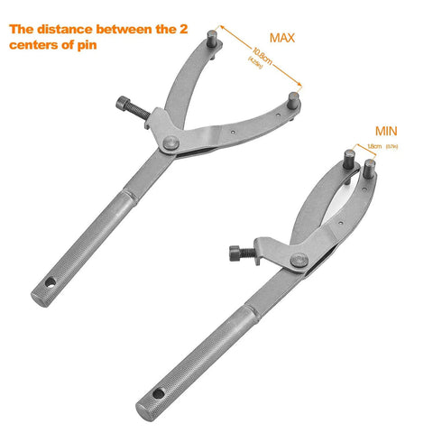 Adjustable Locking Spanner Wrench For Clutch Removal On Scooters And Motorcycles with 11.8-inch length and dual pin sizes
