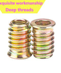 Close-up of Built To Last Durable Threaded Insert Nuts For Wood With Hex Drive M5x10mm, Zinc Plated Carbon Steel