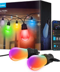 Box and app for 48 Ft RGBIC Outdoor String Lights With 15 Dimmable LEDs IP65 Waterproof Color Changing Warm White 47 Scene Modes