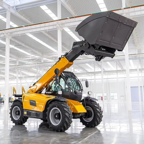 Badass Heavy Duty Telehandler Forklift With Extended Reach Boom And 4WD Telescopic Loader For Pallet Handling construction site.
