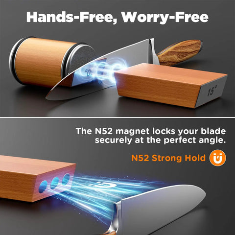 Rolling Knife Sharpener With Magnetic Angle Guide 15 And 20 Degree Two-Stage Diamond Ceramic Sharpening Kit With N52 Magnets