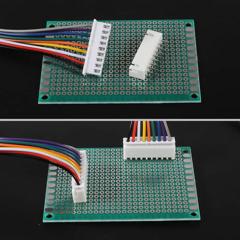 JST XH 2.54mm Connector Kit 90 Pair Set With 2 to 10 Pin Headers on Green Circuit Board with Color-coded Flat Wire Cable