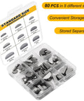 Woodruff key set, 80-piece in eight sizes, carbon steel, black, front view in clear plastic storage box