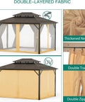 13X10 Ft Hardtop Gazebo With All Weather Aluminum Frame And Double Polycarbonate Roof, Netting And Curtains, Permanent Outdoor Canopy For Garden, Lawn And Patio, Khaki.