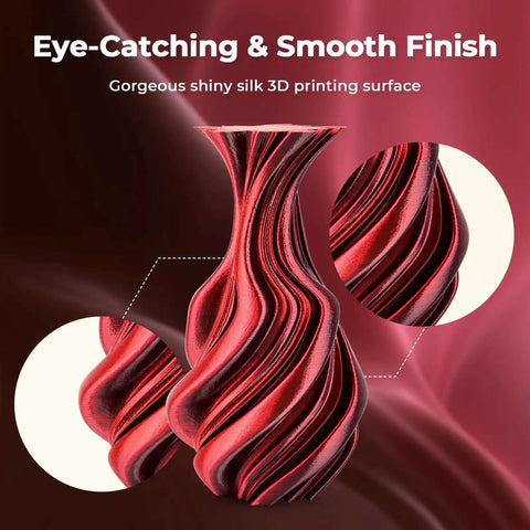 Silk Dual Color PLA Filament 1.75mm Red Black Coextrusion For 3D Printing Glossy Silk Finish Color Changing Print 1kg Spool