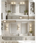 HWH Wall Sconces Set of 2, Indoor Up Down Wall Light, 5HZG97B-2W-2PK BN displayed in horizontal and vertical orientations in a modern bathroom.