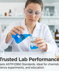 Scientist using Three Piece Borosilicate Glass Beaker Set With 50ml 100ml And 250ml Graduated Glassware in lab experiment