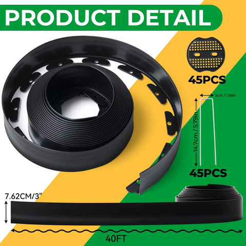 No Dig Landscape Edging Kit 3 Inch Tall 40 Feet Black Border System With 45 U Shaped Nails for Lawn Flower Beds and Yard Borders
