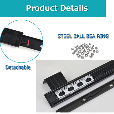 Heavy Duty Ball Bearing Keyboard Tray Slides For Under Desk Pull Out Keyboard Platform With 10 To 12 Inch Full Extension Rails 3 Section Runners 40Kg Load Capacity Easy Install And Durable Construction steel ball bearing slide detail