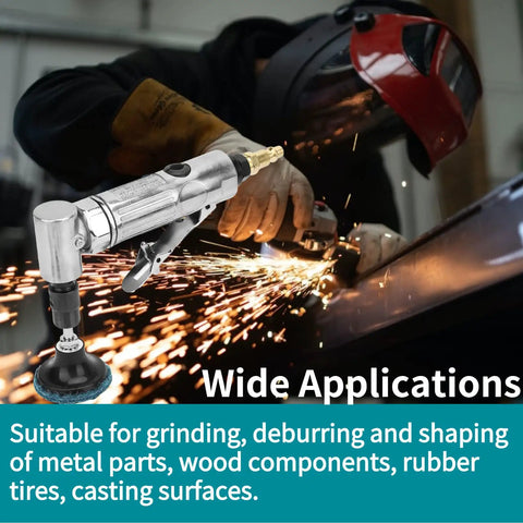 Built Tough Pneumatic Die Grinder With Fast Swap Chuck And Angled Shank For Zero Hassle Metal Deburring Wood Finishing And Rubber Shaping At A Rock Solid Two Thousand Rpm in use on metal with sparks.