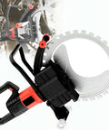 Professional Heavy Duty Concrete Ring Saw Featuring A Badass Pure Copper Motor That Blows Through Brick And Stone Wall Grooving With Razor Sharp Diamond Blades, showing ergonomic handle and diamond blade.