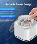 Person placing dentures in Ultrasonic Retainer Cleaner 48KHz High Frequency Cleaning Machine with basket design in cool white