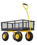 Heavy Duty Steel Garden Cart With Ten Inch All Terrain Tires On Wheels, 500 Lb Load Capacity, Removable Mesh Sides, And 180 Degree Rotating Handle, Pullable Yard Utility Wagon For Soil, Stone, Dirt, And Tools
