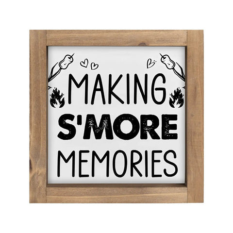 Six Inch Smores Station Sign Wooden Camper Decor For Indoor Shelf Table Tiered Tray Wall Cozy Rustic Camping Party Home RV Bar Backyard Fire Pit Great For Indoor Shelves And Outdoor Tables Too, cedar frame, 'Making S'More Memories'