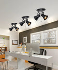 Two Light Black Track Lighting With Pull Chain Industrial Adjustable Ceiling Light Fixture in modern home office setting