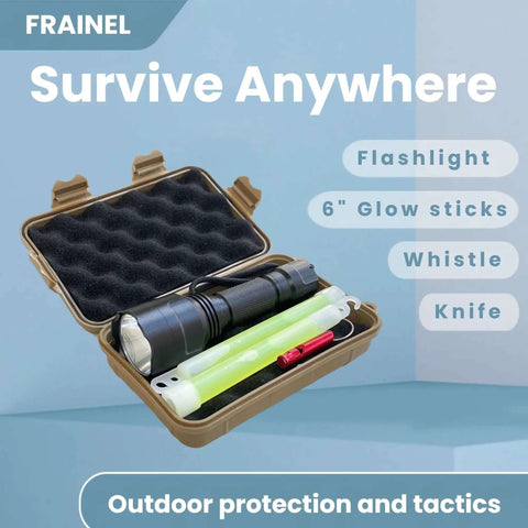 Rugged Hard Drive Case With Shockproof Foam And 4X Secure Lock For 2.5 Inch External SSDs And Backup Drives with flashlight and glow sticks.
