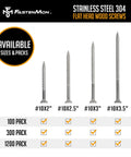 Chart showing sizes and packs of Stainless Steel Deck Screws 10x2.5 Inch 304 Grade 300 Count with T25 Star Drive Bit
