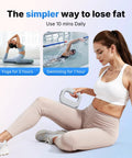 Woman using Vibration Plate For Lymphatic Drainage And Whole Body Workout For Women With Adjustable Strap 6 Level Vibration To Tone Up Abs Thighs