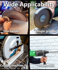 Wide applicability of tools including disc sander, angle grinder, cutting machine, and impact drill for various tasks.