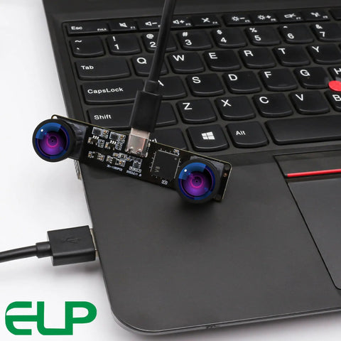 Dual Lens USB Camera Module For Laser Engravers And Raspberry Pi, 4MP HD 1080P At 60fps connected to laptop via USB-C