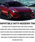 Red Hyundai sedan parked, highlighting compatibility with Accent, Azera, Elantra, Santa Fe, Sonata, Tucson models 1999-2021.
