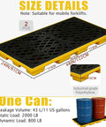 Heavy Duty Two Drum Spill Containment Pallet With Drain Outlet And Forklift Slots 48 By 24 By 4 Inch 2000 Lbs Capacity Stackable Leakproof Tray For Industrial Warehouses