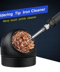 Pro Grade Soldering Iron Tip Cleaner Kit With Non Slip Cleaning Wire Ball And Base Holder in use with soldering iron