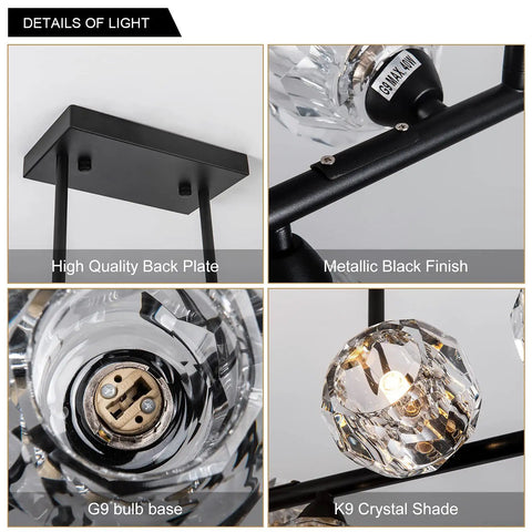 Details of Modern Black Sputnik Chandelier With Crystal Ball Shade Dope 8 Light Industrial Globe Pendant Lighting components.