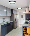 Modern kitchen with two Six Pack 2640LM Dimmable LED Flush Mount Ceiling Light Fixtures, 12in, ultra thin, low profile, black