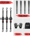 Heavy Duty Self Retracting Ratchet Straps 1 Inch Wide 12 Feet Long With 1500 Lb Break Strength Quick Release Padded Handle Black 4 Pack