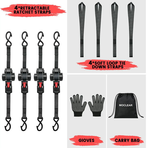 Heavy Duty Self Retracting Ratchet Straps 1 Inch Wide 12 Feet Long With 1500 Lb Break Strength Quick Release Padded Handle Black 4 Pack